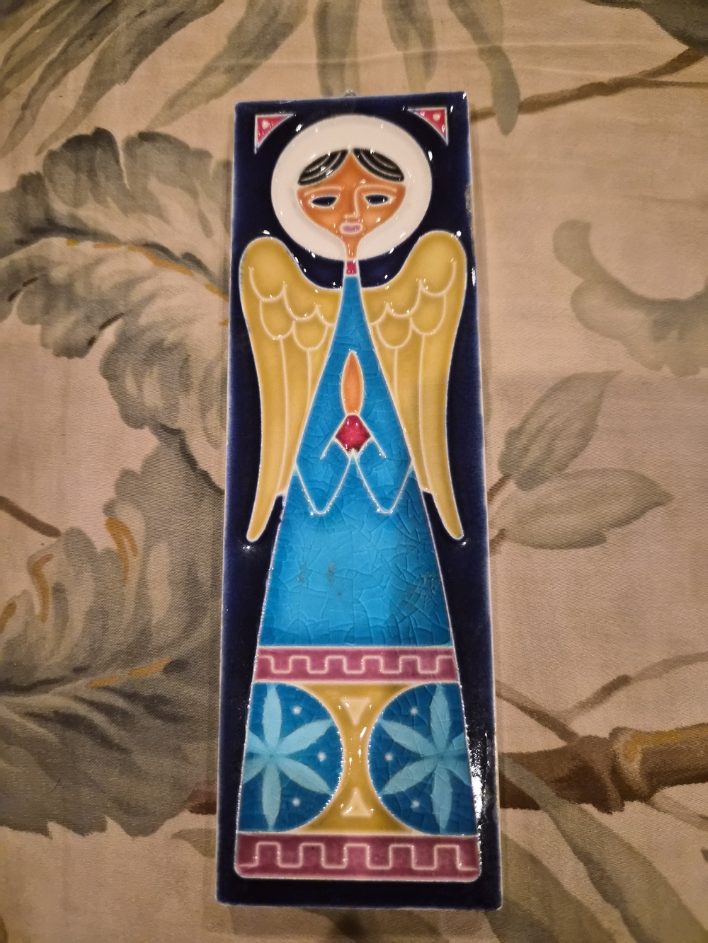 VTG Creazioni Luciano Italian Ceramic Angel Wall Plaque Tile MCM Folk Art